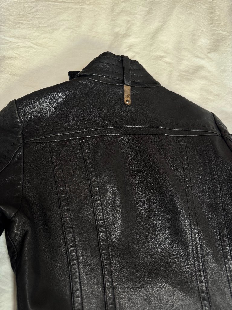Vintage Mackage X Aritzia Black Leather Moto Bomber Jacket Xxs — image 7 of 8